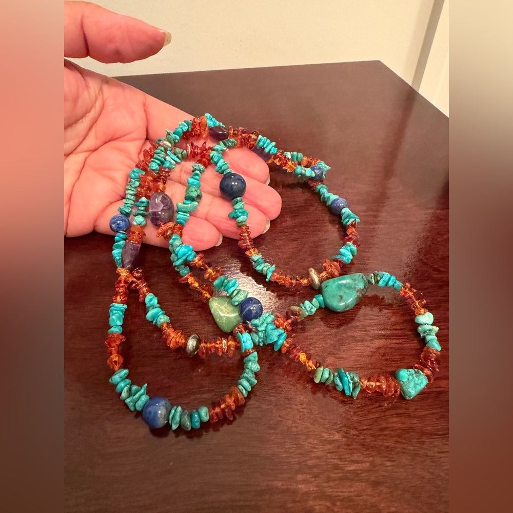 JAY KING Turquoise, Lapis, Amber & Amethyst 43" Necklace, Sterling Silver new ! - Picture 1 of 9